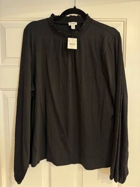 J. Crew Women’s Black Ruffle-Neck Long-Sleeve Shirt XL